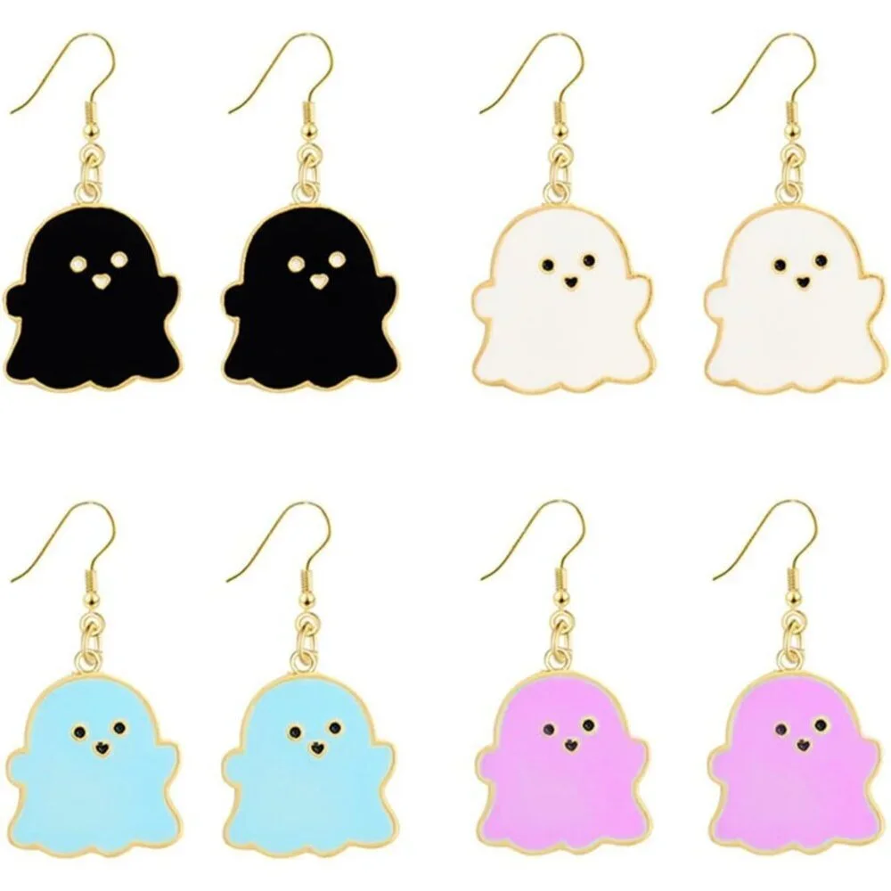 Women's 4 Pairs Zinc Halloween Dangle Earrings Stainless Steel Witch Hat Ghost